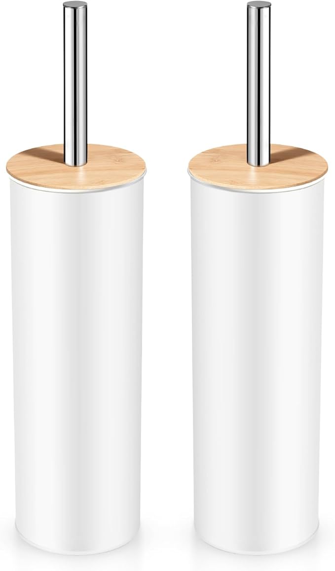 Compact Toilet Brush and Holder 2 Pack,SetStainless Steel Handle Toilet Brush,Deep Cleaning,Durable Nylon bristles,Splash-Proof Design(White&Black)