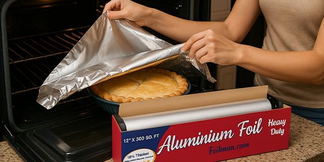Foilman Thick & Heavy Duty Aluminum Foil Roll with Sturdy Corrugated Cutter Box, Food Safe Cling Wrap for Cooking, Baking, Roasting, Grilling, Freezer Storage - Durable Kitchen Use - 12 in x 300 sq ft