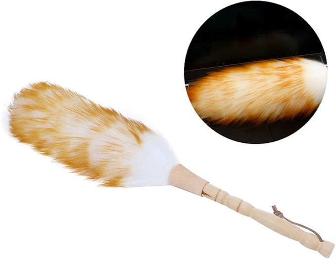 Lambswool Dusters with Wooden Handle,Anti Static Soft Wool Duster Dust Cleaner,Household Furniture Cleaning Tool for Cleaning Home, Office, and Car