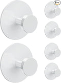 Adhesive Wall Hook for Coat and Towel: Extra Sticky 12 LB (Max), Stainless Coat Rack Door Holder Hanger, White 6-Pack Heavy Duty