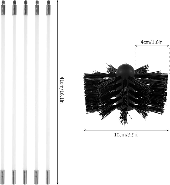 15FT Chimney Sweep Cleaning Kit, 11pcs Duct Vent Cleaning Brush Kit, 3.9" Nylon Brush Heads and 11 Rods Detachable Chimney Sweep Set for Fireplace Dryer Vent Sewage Pipe Fume Hood