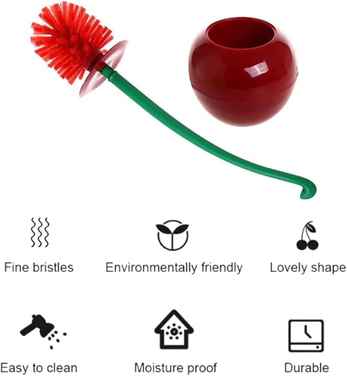 Cherry Toilet Brush and Holder, Cute Design, Premium Quality Household Toilet Bowl Brush with Solid Handle and Durable Bristles for Bathroom Cleaning
