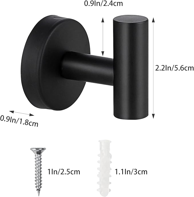 Towel Hooks, SUS 304 Stainless Steel Hooks, Heavy Duty Door Hanger Towel Robe Clothes Cabinet Closet Sponges Hook for Bathroom Kitchen Garage Gotel (Black, 2 Pcs)