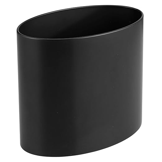 mDesign Stainless Steel Metal Oval Trash Can, 7.9 Liter/2.09 Gallon Wastebasket, Garbage Basket Bin for Bathroom, Bedroom, Kitchen, Home Office, Holds Waste and Recycle, Mirri Collection, Black