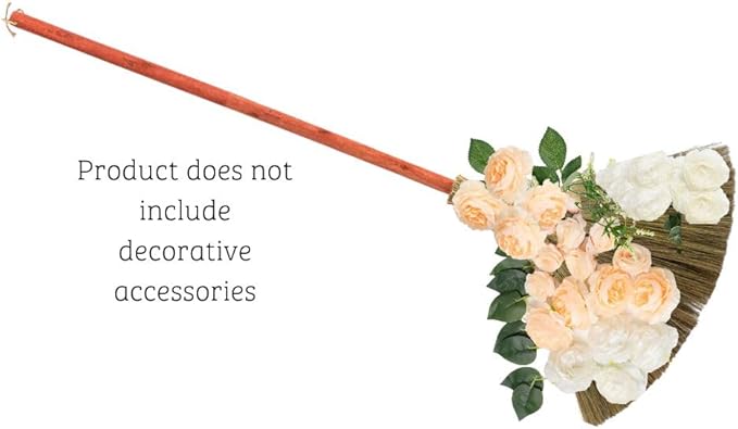 Vietnamese Natural Straw Broom – Handmade Soft Grass Broom for Indoor & Outdoor – Red Long Wooden Handle Broomstick for House, Kitchen, Garage – Wedding Jumping Broom with 46.46'' Length