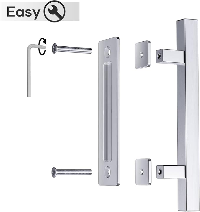 EaseLife 12" Stainless Steel Sliding Barn Door Handles and Pulls,Double Sided Hardware Set,Heavy Duty,Brushed Finish,Anti-Rust Anti-Corrosion,Easy Install