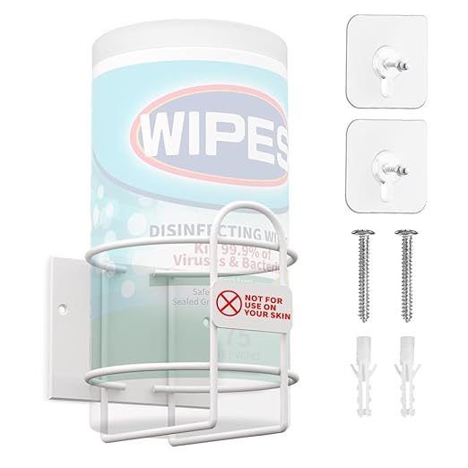 Wipes Holder, Wall Bracket for Cleaning Wipes - Two Ways of Installation: Wall-Mount & Adhesive Stickers - Ideal for Kitchen Bathroom Household Office Classroom Gym - No Wipes Included