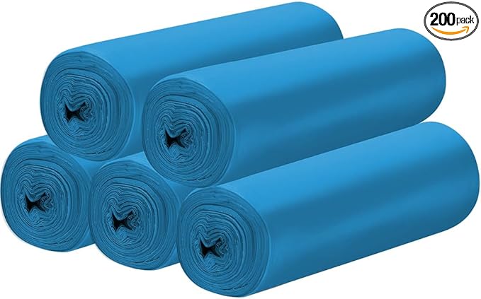 5 Rolls Small Trash Garbage Bags, 4 Gallon Strong Thin Material Disposable Kitchen Garbage Bags, Durable Plastic Trash Bags for Office Home Bedroom Garden Waste Bin, 200 Counts (Blue)