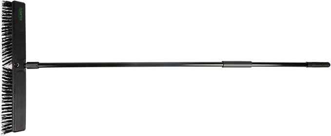 Restaurantware-Clean Tek Professional 23.62 Inch Push Broom, 1 Heavy-Duty Broom with 59â€ Handle - Medium Bristles, 2 Handle Attachment, Wooden, Commercial Use, for Deck, Garage, Yard, Patio