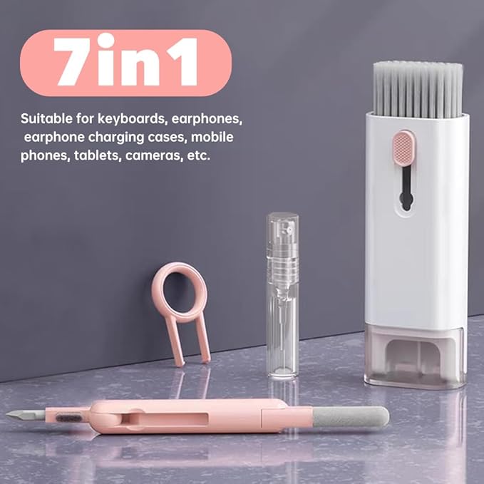 7 in 1 Electronic Cleaner Kit,Keyboard Cleaner Laptop Monitor Computer Keyboard Brush for Earphones Mobile Phones Tablets Laptop and Camera(Color:Pink)