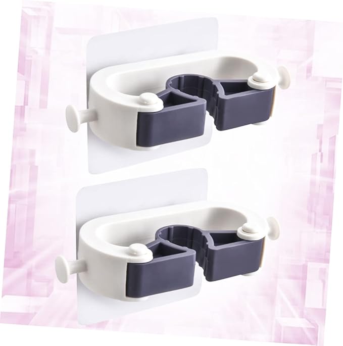VOSAREA 2pcs Punch Mop Holder and Broom Organizer Wall Mounted Cleaning Tools Rack for Bathroom and Home Space-saving Design for Rakes Mops and Brooms White