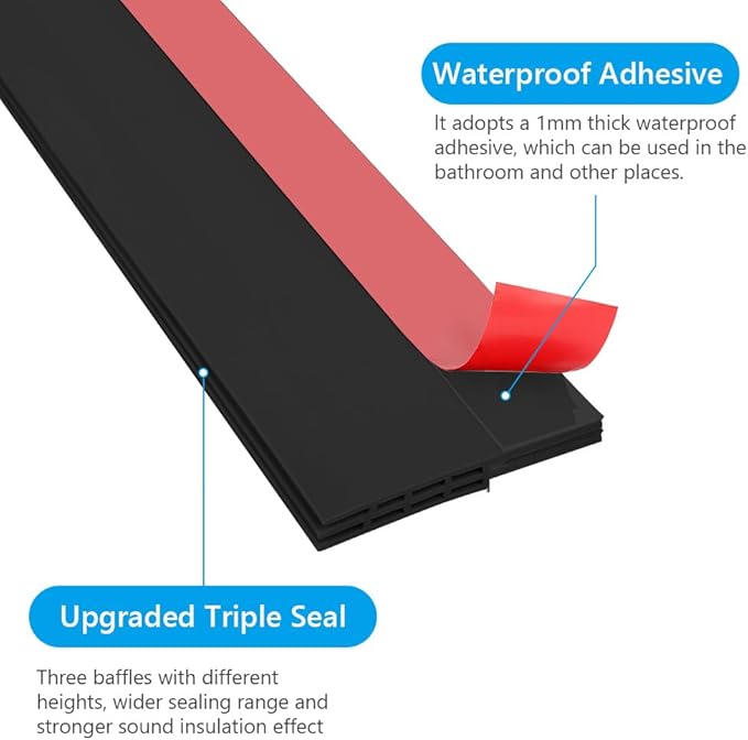 Ainiv 2 Pack Door Draft Stopper Under Door Seal, 2" W x 39" L Cutable Soundproof Door Seal, Adhesive Under Door Sweep for Exterior & Interior Doors Dust and Noise Insulation Weather Stripping-Black