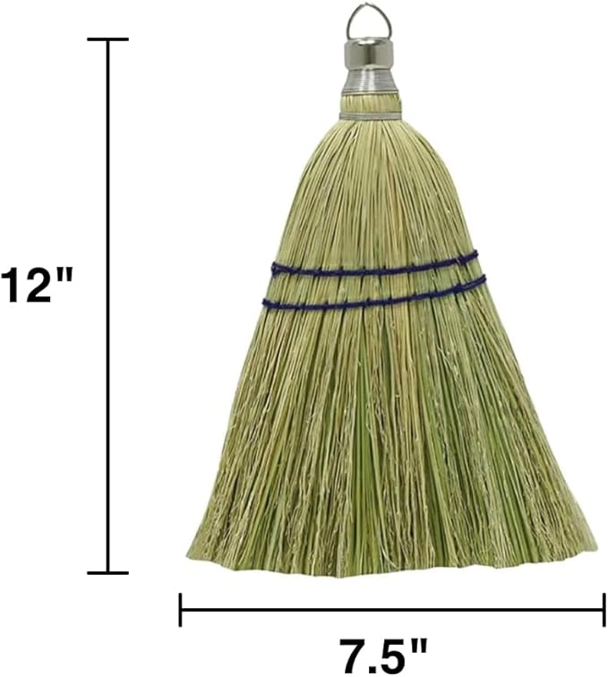 Rocky Mountain Goods Whisk Broom 12” - Heavy Duty Natural Corn Straw with Reinforced Nylon Stitching - Small Whisk for Car, Outdoor, Camping - Sturdy Metal Hang Design