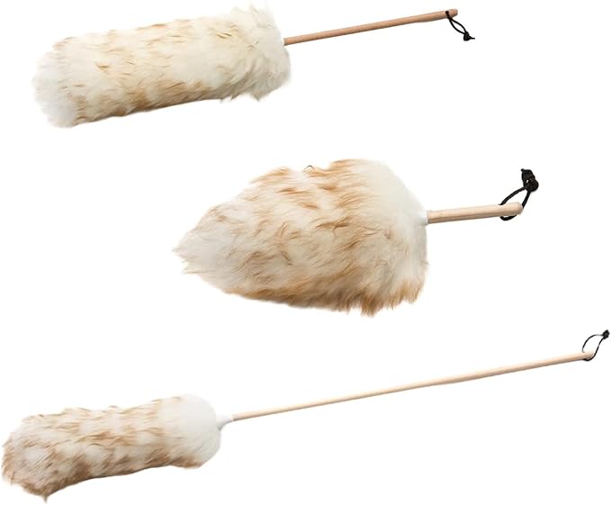 Wool Shop Lamb Wool Lanolin Dusters Deluxe Kit of 3 Sizes 10 in 24 in 36 in Wood Handle