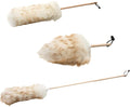 Wool Shop Lamb Wool Lanolin Dusters Deluxe Kit of 3 Sizes 10 in 24 in 36 in Wood Handle
