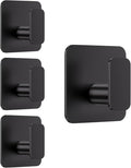 Black Hooks for Hanging Heavy Duty, Adhesive Hooks for Shower, Bathroom, Kitchen, Robe, Towel, Coat, Waterproof & Rustproof Hook for Walls No Damage, Sticky Wall Towel Hooks - 4 Pack