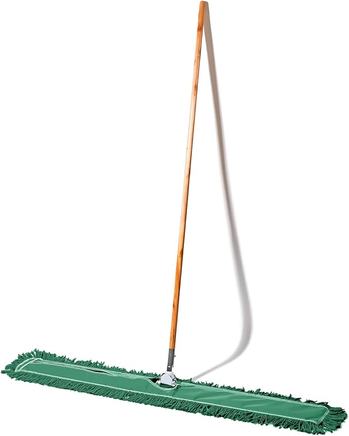 48 Inch Green Commercial Dust Mop & Floor Sweeper – Wood Handle Floor Mop for Tile, Hardwood & Concrete
