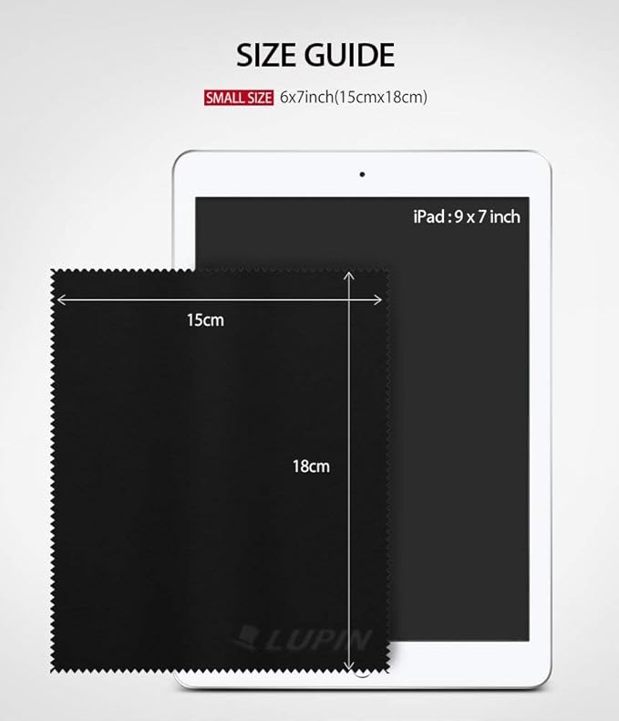 Lupin Microfiber Cleaning Cloths, 6 Pack Premium Ultra Lint Free Polishing Cloth for Cell Phone, Tablets, Laptops, iPad, Glasses, Camera Lens, TV Screens & Other Delicate Surfaces - Black