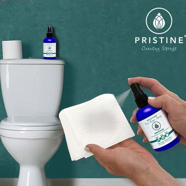 PRISTINE Sprays Toilet Paper Spray, Cooling Peppermint, Flushable Wet Wipe Alternative, pH Balanced, 4 oz, 1 oz Travel Size, 32 oz Refill