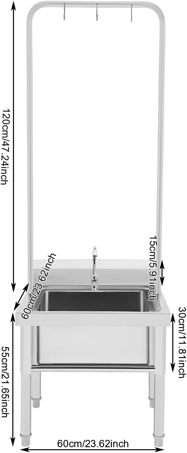 Stainless Steel Floor Mop Sink, Freestanding Mop Sink with Faucet & Cleaning Tool Rack, Commercial Floor Sinks Utility Mop Basin, Anti-Splash Design, for Kitchen Laundry Room Garage and Restaurant Use