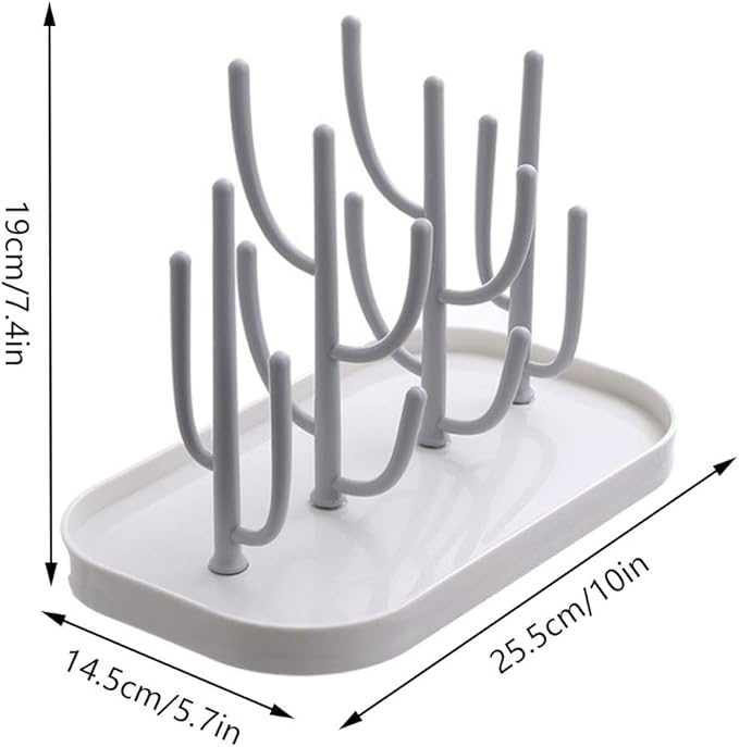 FEOOWV Baby Bottle Drying Rack with Base, Creative Tree Branch Baby Bottle Dryer Holder for Bottles, Teats, Cups, Pump Parts and Accessories (Gray)