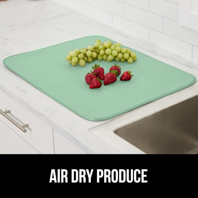 GORILLA GRIP Ultra Water Absorbent Microfiber Dish Drying Mat, 18x24, Quick Dry Thick Mesh, Slip Resistant Pad for Sink Dishes or Under Rack, Kitchen Counter Accessories, Machine Wash, 2 Pack Mint