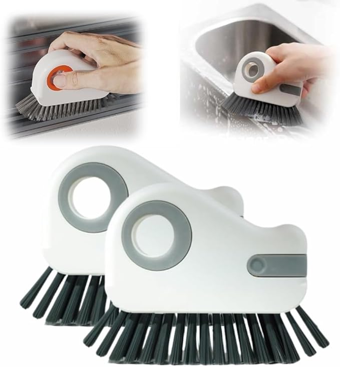 2 in 1 Groove Cleaning Brush Window Track Cleaning Tools, 2025 Upgrade Multifunction Hard Bristle Crevice Cleaner Brush with Hidden Scraper for Sliding Door Track, Window Sill (Grey 2PCS)