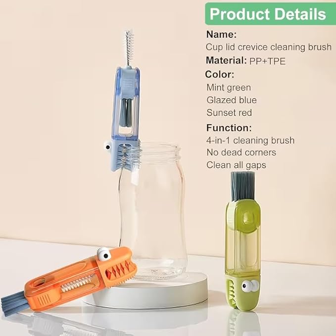 Megalobox 4 in 1 Cup Lid Cleaning Brush,Portable Water Bottle Cleaner Brush,Home Kitchen Crevice Cleaning Tools,Multifuncional Cleaning Tool for Cup, Bottle, jar, etc