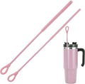 2Pcs silicone straw cleaning brushes, extra long, used for Cleaning Glass Metal Smoothie Straws and StrawCups,Non-slip Handle Soft and Bendable, 6mm+9mm. (Pink)