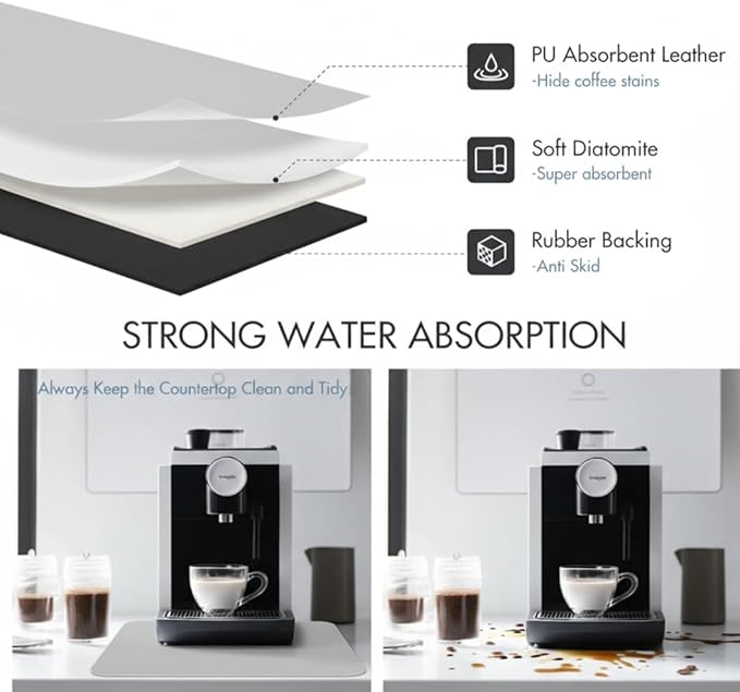 Dish Drying Mat Super Absorbent – 16" x 18" Coffee Mat for Countertops – Non-Slip Drying Mat for Kitchen Counter – Easy to Clean Water Absorbent Mat – Large Dish Drying Mats (Lite Gray)