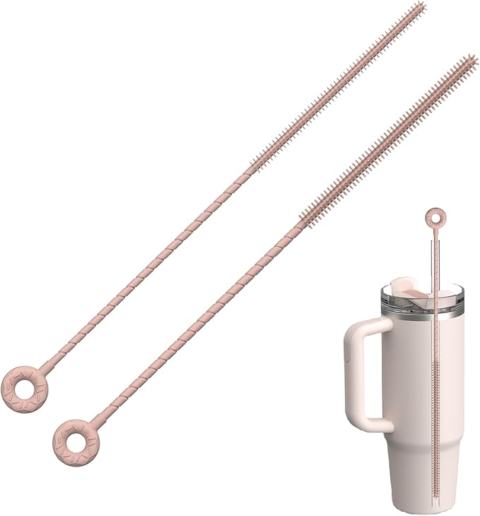 2Pcs Silicone Straw Cleaner Brush, Dual-Size Brushes (6mm Slim & 9mm Wide), Clean for Reusable Straws, Cups and Tumblers, Durable & Eco-Friendly, Pink