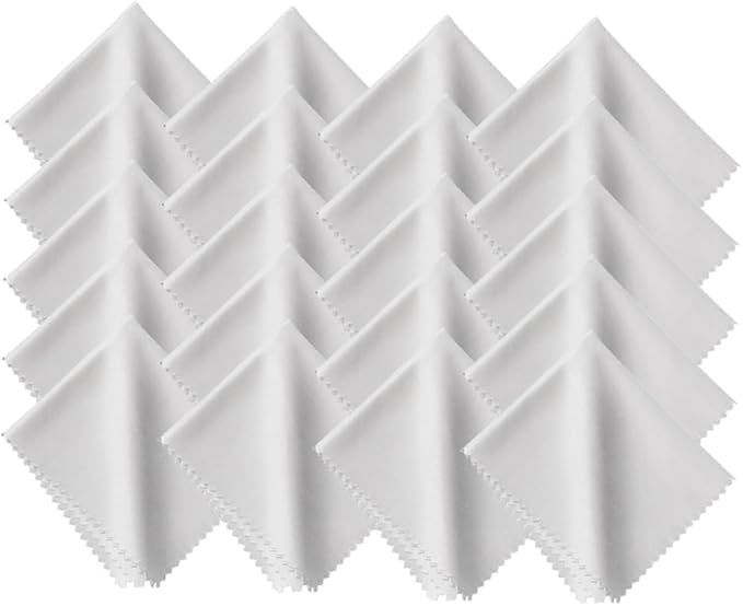 Microfiber Cleaning Cloths, 20 Pack - 200+ GSM Heavyweight Lint-Free Streak & Scratch-Free Wipes Cloth for Eyeglass,Glasses,Screens,Camera Lens - 7x6 Inch Premium White,Bulk,Reusable