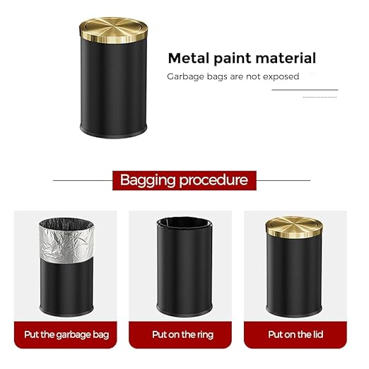 9L/2.4GAL Black Bathroom Trash Can,Gold Small Trash Can with Lid,Garbage cans for Bathroom, Hotel,Office,Lundry,Powder Room (ＢＬＡＣＫ)