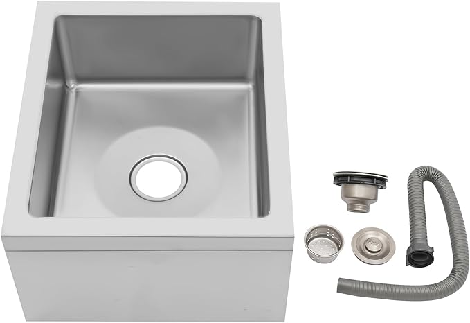 Commercial Floor Mop Sink, 19x 22x12 Inch Utility Room Service Basin Mop sink with Cleaning Tool Rack for Restaurant Kitchen Garage Basement Bathroom Stainless Steel No Baffles
