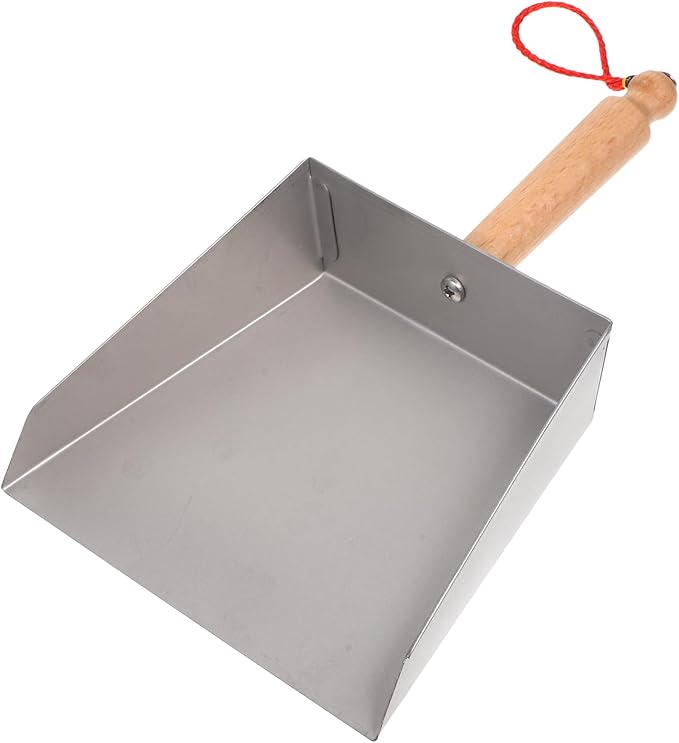 Tofficu Stainless Steel Dustpan with Wood Handle Mini Metal Dust Pan 8.66 X 5.51 Inches Compact Handheld Sweeping Tool for Household and Industrial Cleaning