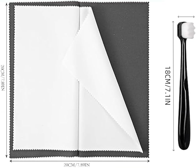 Syyflibb 2PCS Jewelry Cleaning Cloth, Silver Polishing Cloth Jewelry,2 PCS Ultra-Soft Brushes (Flat & Wave) for Cleaning Gold, Diamonds, Platinum, Gemstones, Coins (Black and Gray)