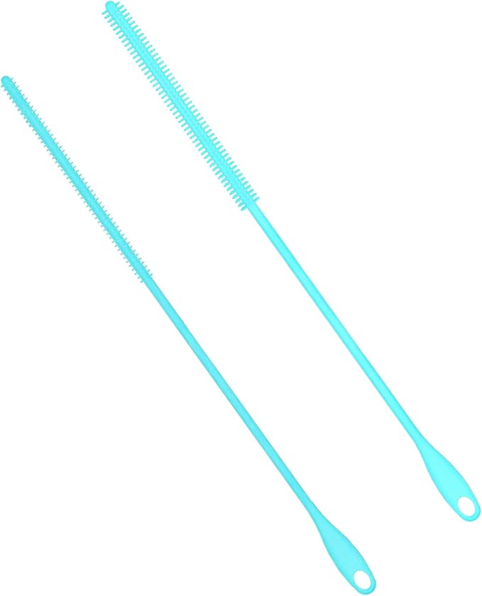 2pcs Silicone Straw Brushes, 6mm+8mm Extra Long Straw Cleaner Brush Reusable Hanging Straw Cleaning Brush Bendable Crevice Brush Pipe Cleaners for Glass Metal Straw (Blue)
