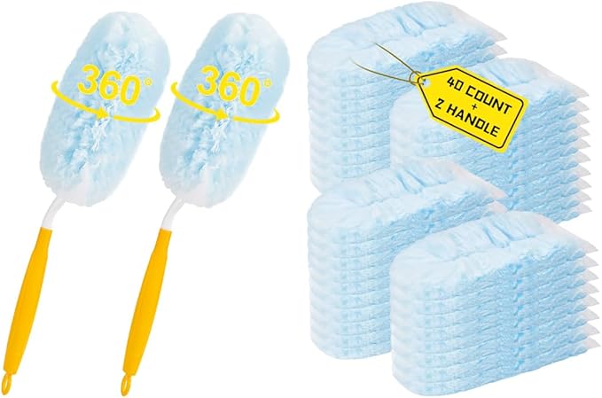 40 Count Duster Refills 360 Heavy Duty Duster Refills Compatible with Swiffer Dusters for Cleaning Home(40 Count+2 Handle)