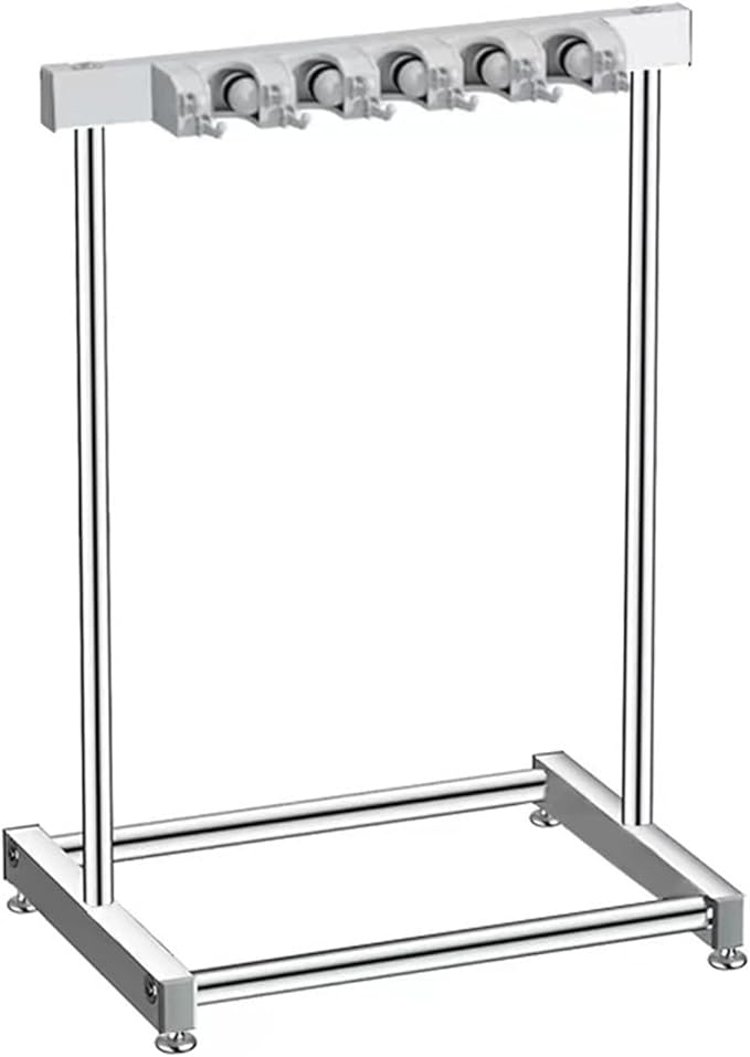 2. Removable Metal Broom Rack with Hooks Corrosion-Resistant Mop for Small Spaces Home Garage Storage Cleaning Tool Rack