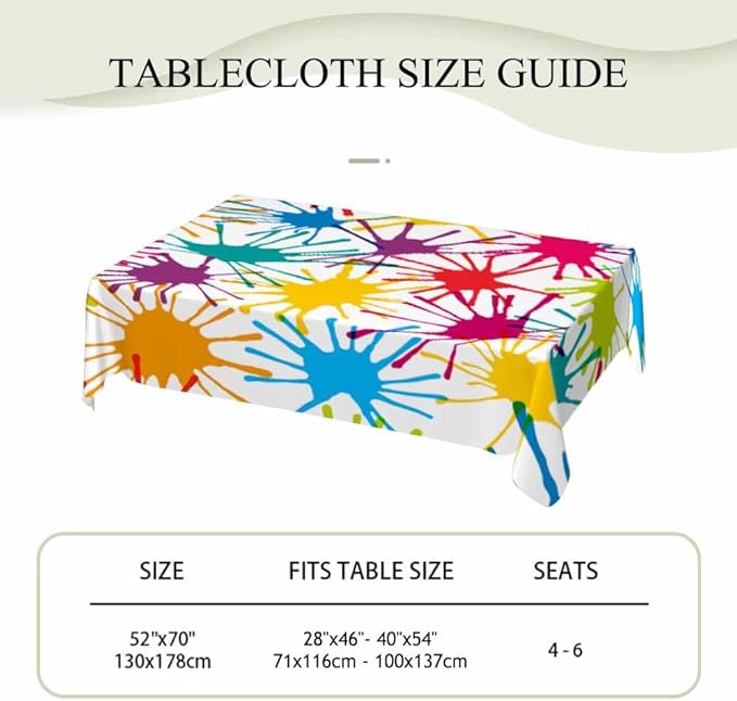 Color Blots Table Cover 52x70 Paintball Splatter Red Yellow Green Blue Table Cloth Rectangle Table for Banquet Party Decorative Outdoor Picnic Dining Kitchen Table Cover
