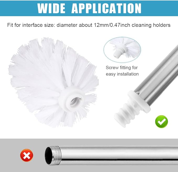 EKDJKK 2PCS Toilet Bowl Brush Replacement Head, Toilet Brush Head Replacement with Durable Stiff Bristles, Cleaning Tool for Home Hotel Bathroom (White)