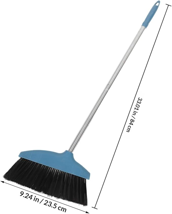 Toyvian Soft Bristle Broom with Dustpan, Indoor Cleaning Broom Long Handle, Blue Non-Stick Hair Floor Sweeper for Home and Kitchen Use