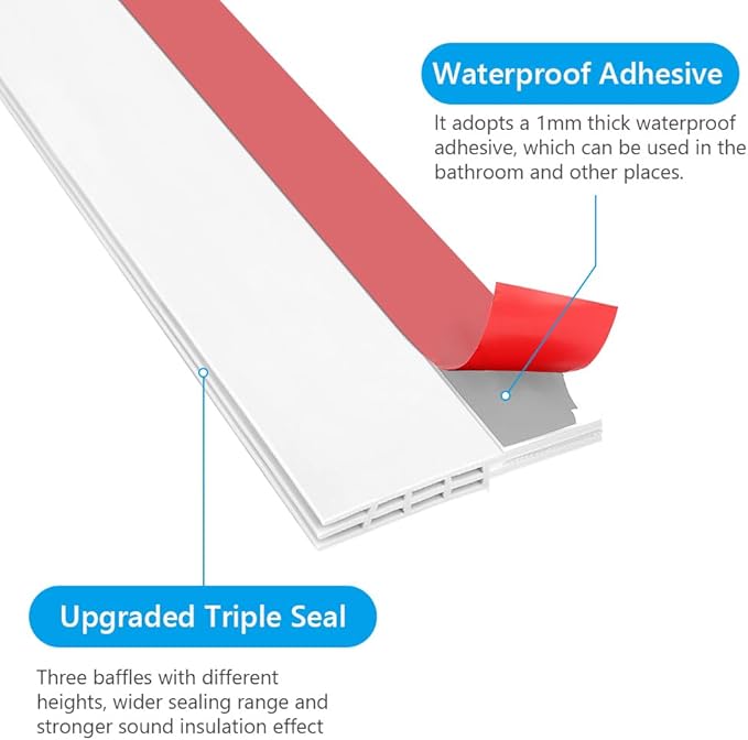 Ainiv Door Draft Stopper Under Door Seal, 2" W x 39" Cutable Soundproof Door Seal, Adhesive Under Door Sweep Weather Stripping Soundproof Kit, Under Door Draft Stopper Seals Anti-Collision-White