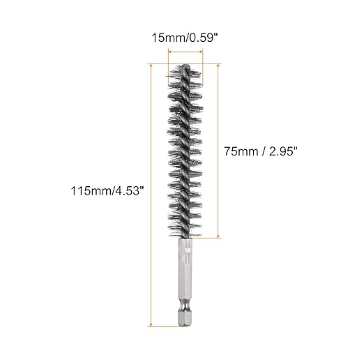 HARFINGTON 5Pcs Bore Brush Stainless Steel 15mm Dia Cleaning Twisted Wire Brush Tube Pipe Cleaner with Handle 1/4 Inch Hex Shank for Tubes, Ports, Bearings