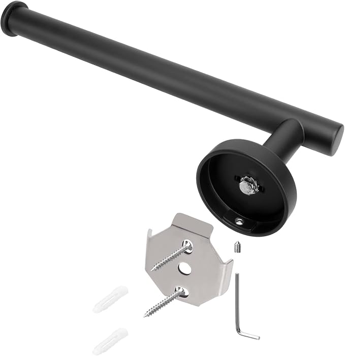 NearMoon Bath Toilet Paper Holder+ Hand Towel Holder, 2 Pieces Bathroom Hardware Set- Premium 304 Stainless Steel Toilet Roll Holder and Towel Rack Wall Mounted for Kitchen (Matte Black)