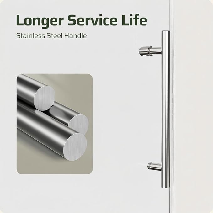 56-60" W x 74" H Frameless Shower Door, Bathroom Soft-Close Sliding Shower Doors with 5/16" (8mm) Clear SGCC Tempered Glass and Stainless Steel Hardware, Reversible Installation, Chrome