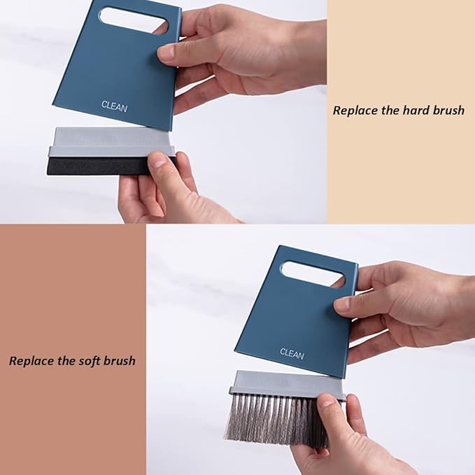 3 in 1 Mini Hand Brooms Small Dust Pan Scraper and Brush Set for Window Table, Desk, Countertop, Key Board, Car (Gray) ENG102