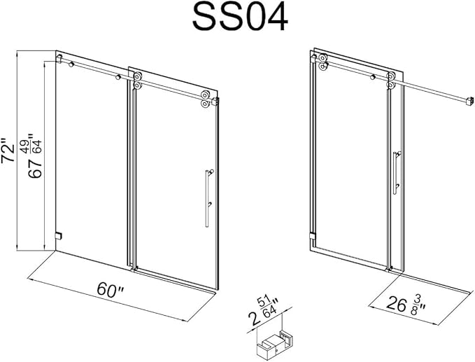 Frameless Sliding Shower Door, 56"-60" Wide, 72" high, 3/8" (10mm) Clear Tempered Glass, noiseless, Waterproof Bathroom Shower Door, Brushed Gold Finish SS04