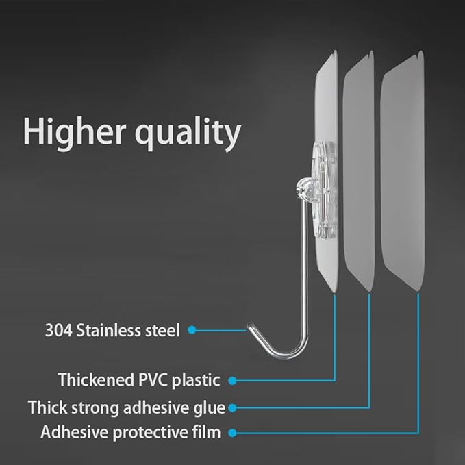 Adhesive Wall Hook, Set Heavy-Duty Thickened self-Adhesive Hook，16Pcs，44lb max Loading，Transparent, Waterproof, Bathroom, Outdoor, Kitchen, Doors, Practical Tools.