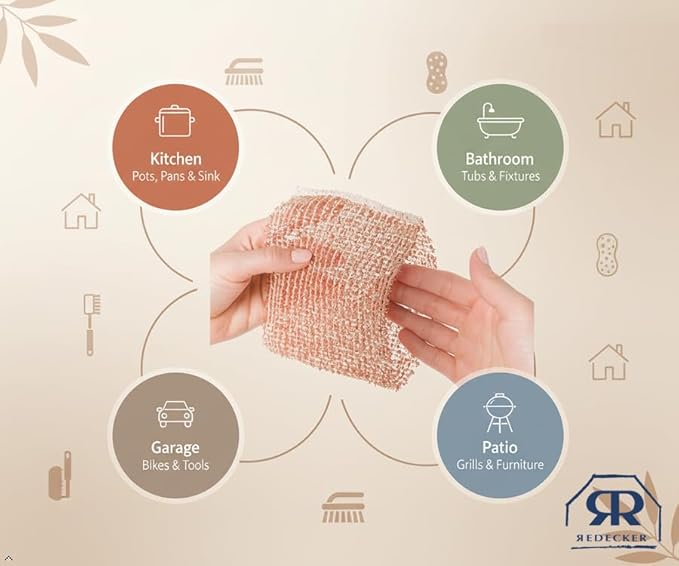 Redecker XL Copper Scrubbing Cloths – 2-Ply Woven Real Copper Cleaning Pads, 10 x 10 inches, Reusable, Non-Scratch, Machine Washable – Durable Scrubbers for Pots, Pans, Sinks & Glass – Set of 2